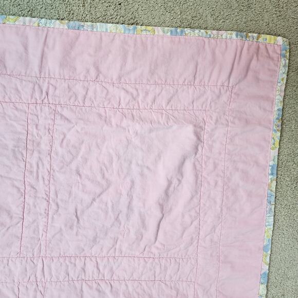 Vintage Patchwork Quilt Baby Blanket Pink Purple Green Pastel Kid Print 37x37 - Picture 8 of 8